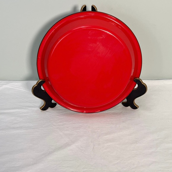 Enamelware Pie Plate Red Black Rim Metal Large 11" Farmhouse Cottage Kitchen - Picture 4 of 5